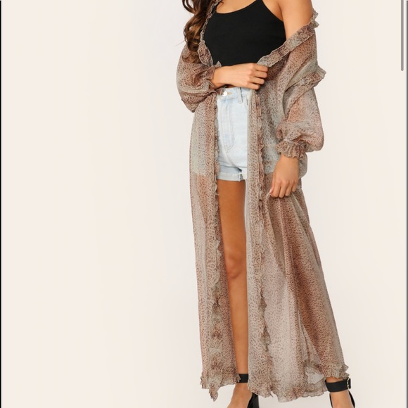 Leopard print kimono duster swim cover up - Picture 5 of 5